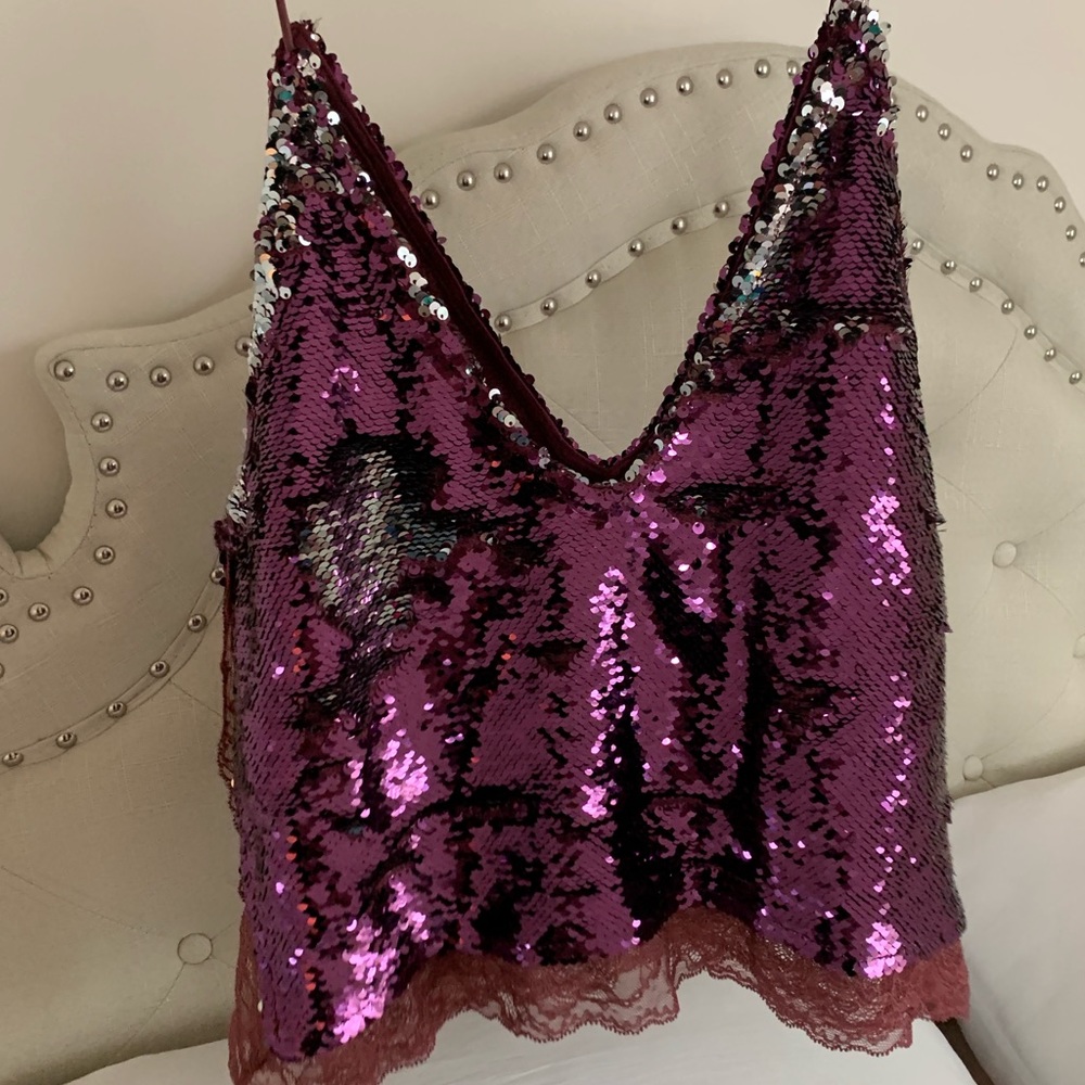 Free people worn once purple sequin top